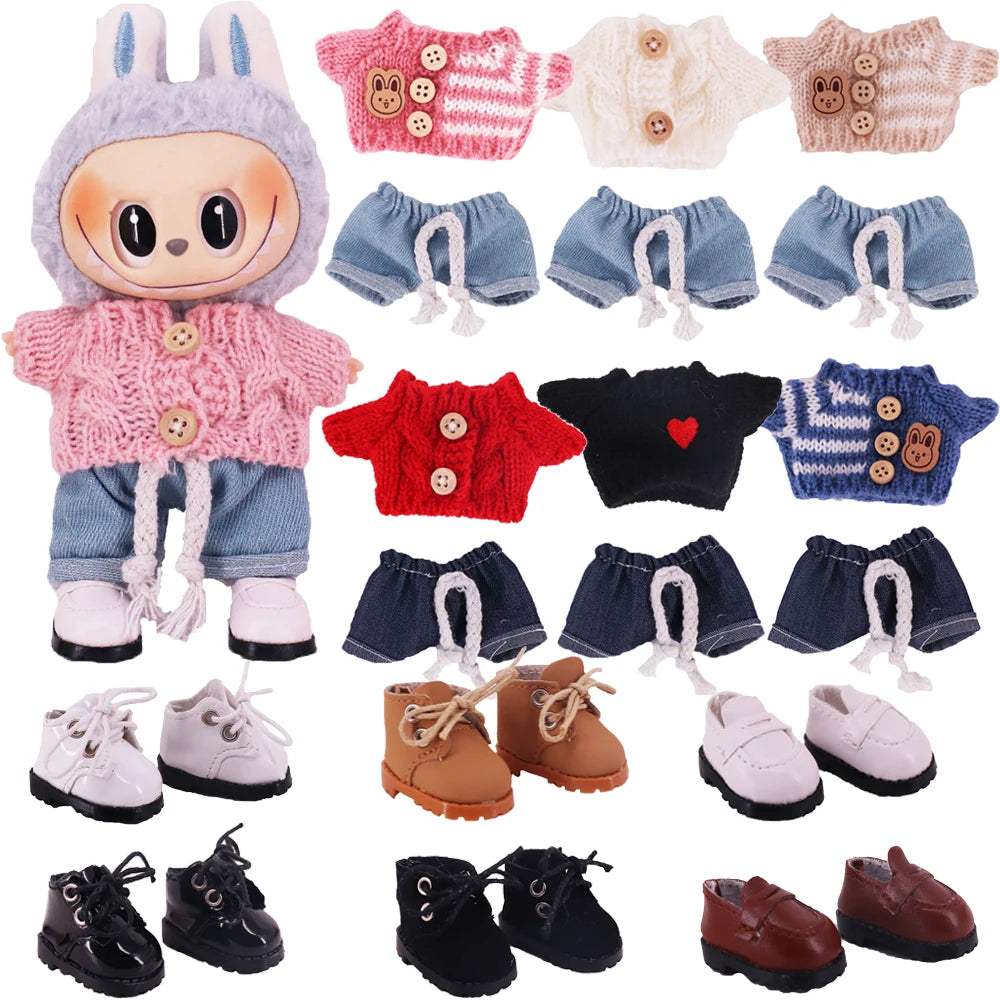 EZ Doll Sweater Pants Shoes set For labubu Clothes 17 cm Doll Accessories,Toys For Girls,Christmas Festival Birthday Present