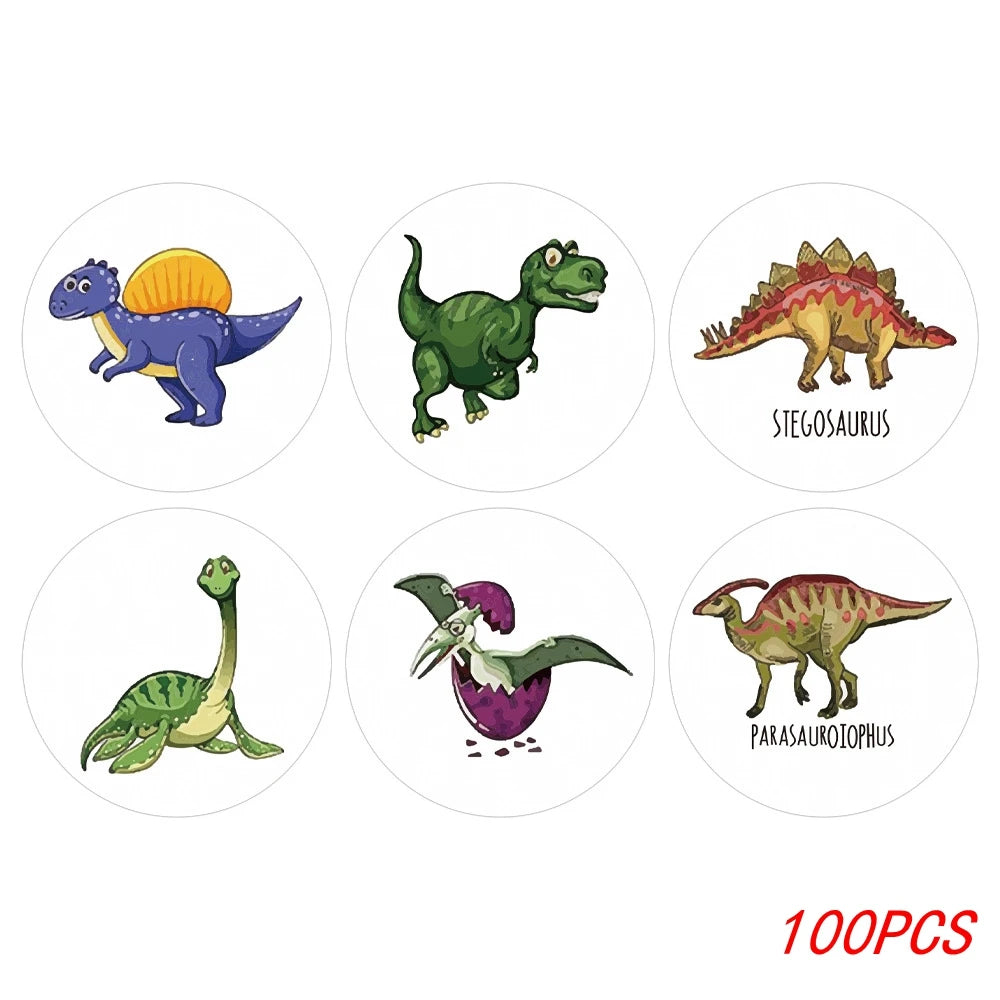 EZ 100-500pcs 1'' Round Dinosaur Stickers for Teacher Reward Stickers School Supplies Animal Incentive Roll Sticker for Home