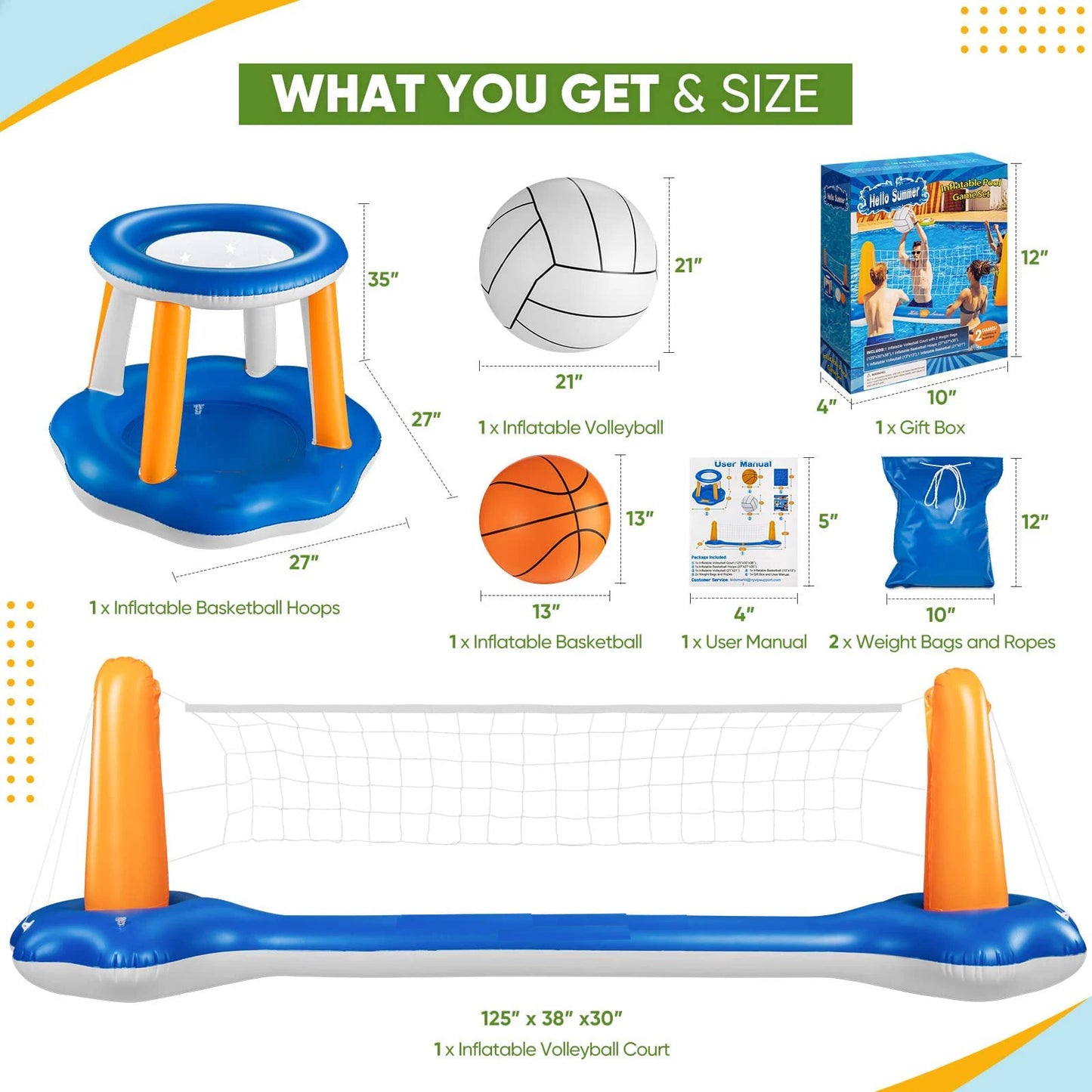 EZ Adult Water Entertainment Inflatable Volleyball Stand-Inflatable Basketball Stand-Suitable for Summer Swimming Pool Water Event Party