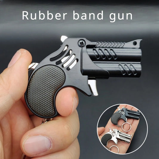 EZ 1Pcs Mini Keychain Metal Rubber Band Gun Game Toy Gun Launcher Children's Simulation Pistol Toys Gifts Pendent