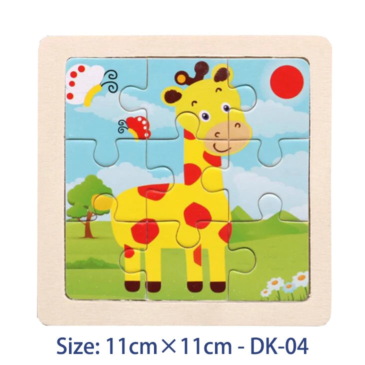 EZ 11cm/4.33in Kids Wooden Jigsaw Puzzle Games Cartoon Animal Vehicle Pattern Children Montessori Educational Toys