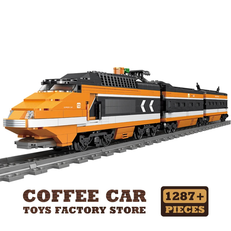 EZ Technical City Power MOC Train Bricks 3D Model Railway Track Locomotive Building Blocks Subway Car Children Toys Christmas Gifts