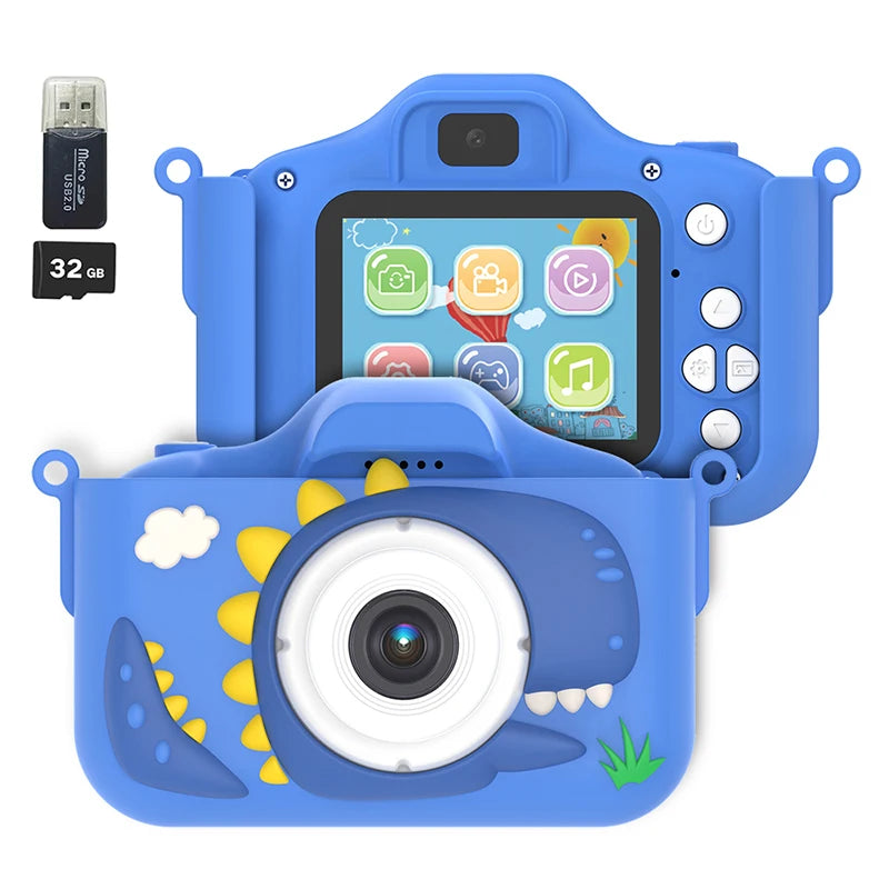 EZ Kid Mini Camera 1080P Cartoon Selfie Toddler Digital Video Camera Toys With 32G SD Card for Boys/Girls Christmas Birthday Gifts