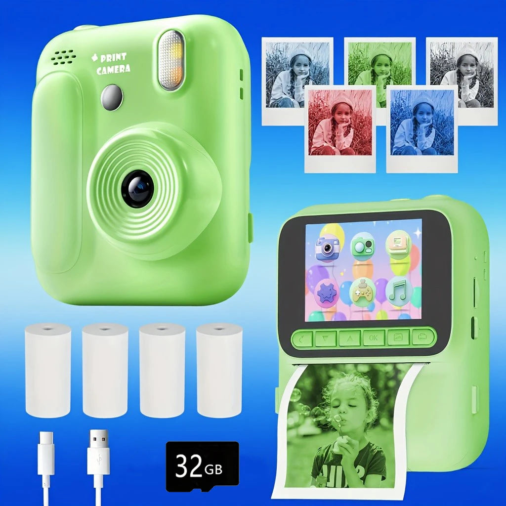 EZ Kids Instant Camera Color Printing Camera 32GB 1080P Thermal Print Toys Camera Print Photo Video Games Music Children Gift