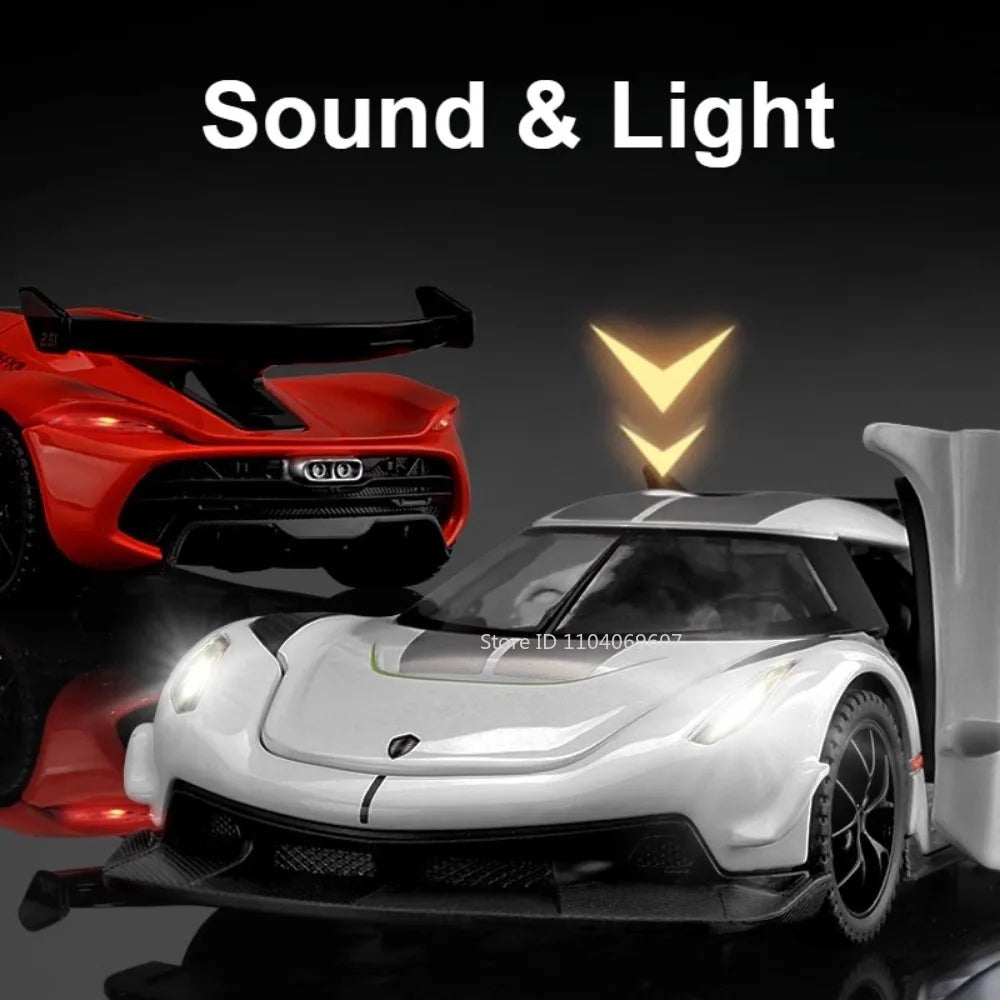 EZ Scale 1:32 KNSG Jesko Car Model Toy Alloy Body Rubber Tires Diecast Supercar Models Doors Opened Sound Light Kids Toys Gifts