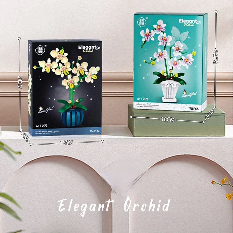 EZ Flowers Bouquet Orchid Building Blocks Bonsai Plant Model Bricks Artificial Romantic Home Decoration Toys Birthday Gift For Girl