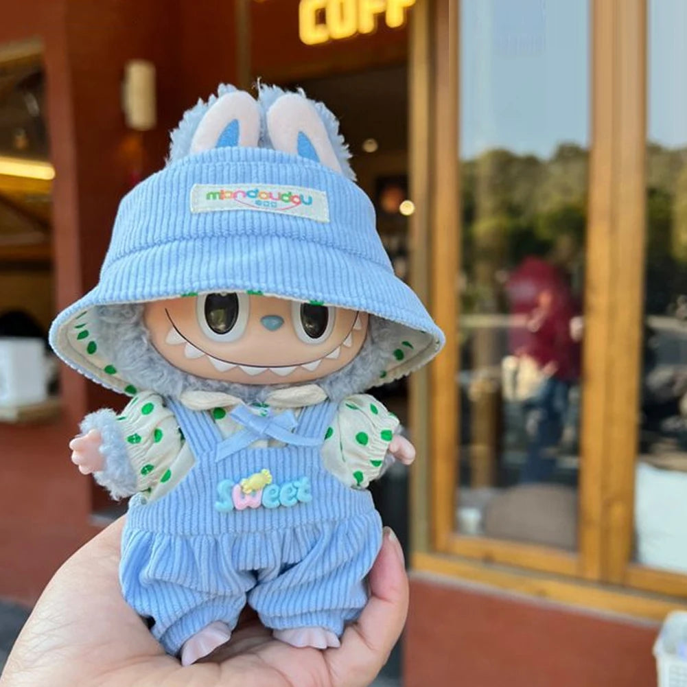 EZ Mini Plush Doll'S Clothes Outfit Accessories For Korea Kpop Exo Labubu Idol V1 V2 bubble overalls hat Clothing Gift