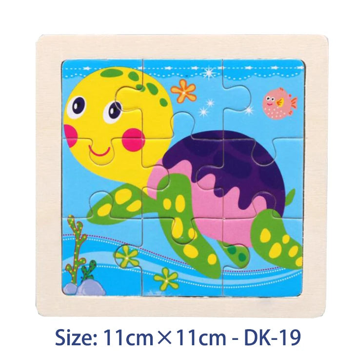 EZ 11cm/4.33in Kids Wooden Jigsaw Puzzle Games Cartoon Animal Vehicle Pattern Children Montessori Educational Toys