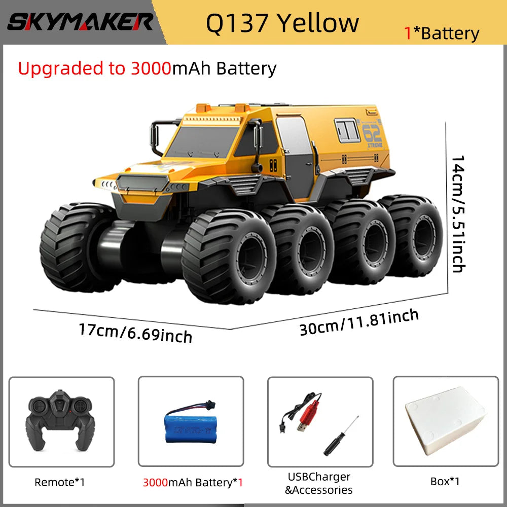 EZ JJRC Q137 8WD RC Car 2.4G Amphibious 8 Wheel Remote Control Truck Climbing Off Road Waterproof Armored Vehicles Children's Toys
