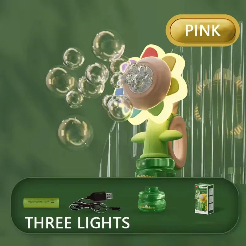 EZ 3-speed Adjustment Sunflower Bubble Machine Adjustment Automatic Portable Blowing Bubble Bath Toy Night Light Birthday Party
