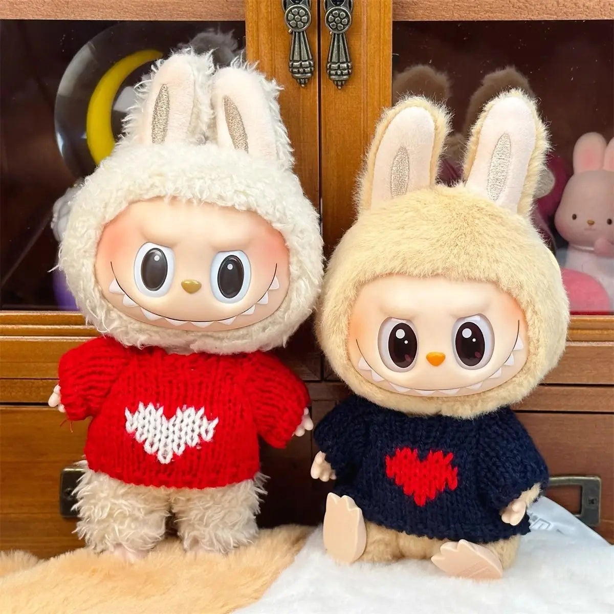 EZ Doll Clothes Ropa Labubu For 17cm Labubu V2 V1 Labubu Winter Sweater Strawberry Love Pattern Kid Toy Gift