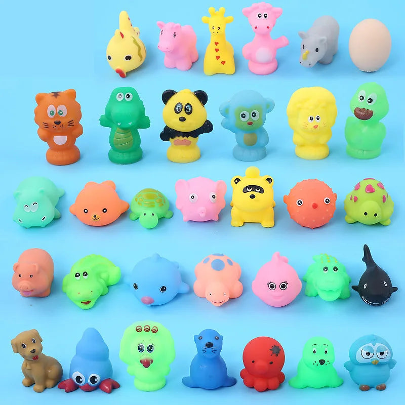 EZ 10 Pcs/Set Baby Cute Animals Bath Toy Swimming Water Toys Soft Rubber Float Squeeze Sound Kids Wash Play Funny Gift
