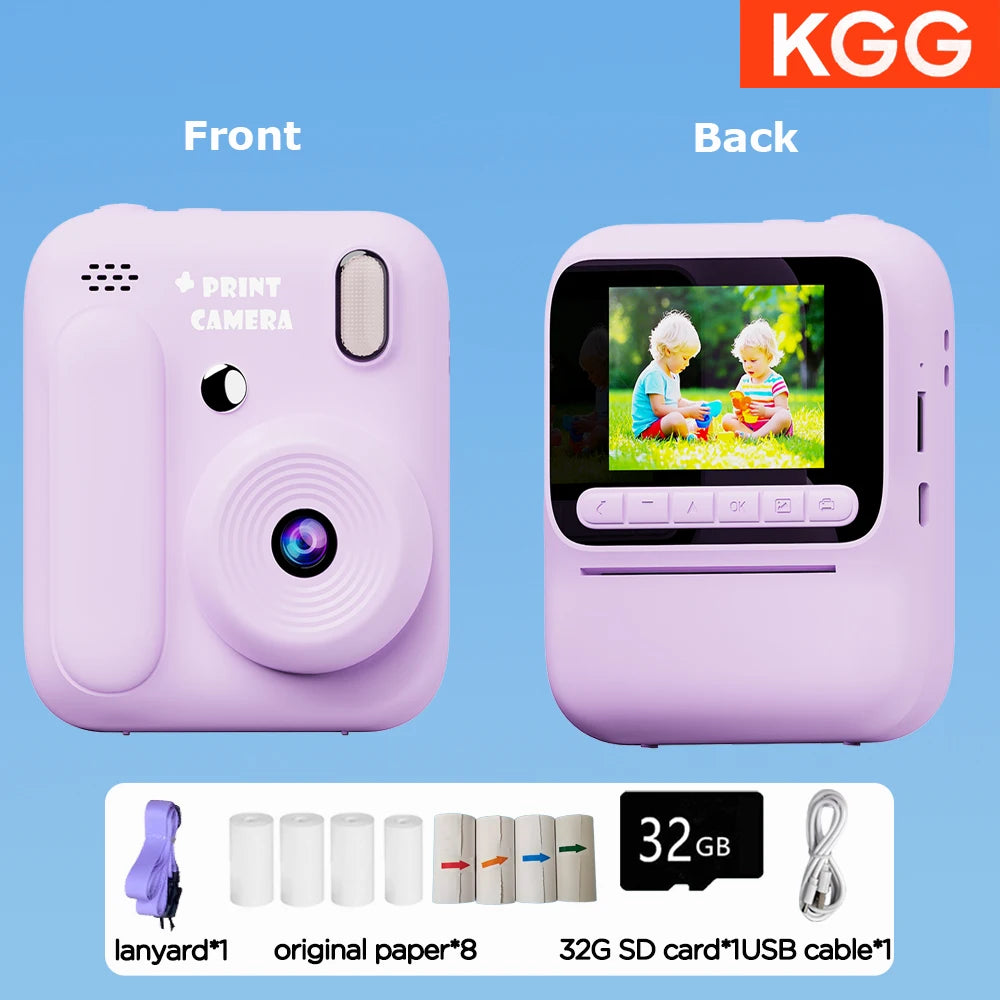 EZ Kids Instant Camera Color Printing Camera 32GB 1080P Thermal Print Toys Camera Print Photo Video Games Music Children Gift
