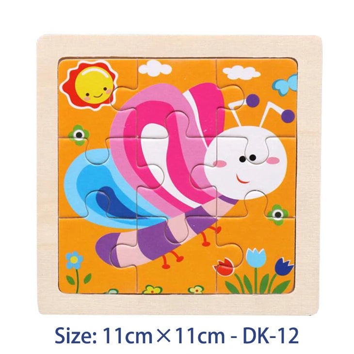 EZ 11cm/4.33in Kids Wooden Jigsaw Puzzle Games Cartoon Animal Vehicle Pattern Children Montessori Educational Toys