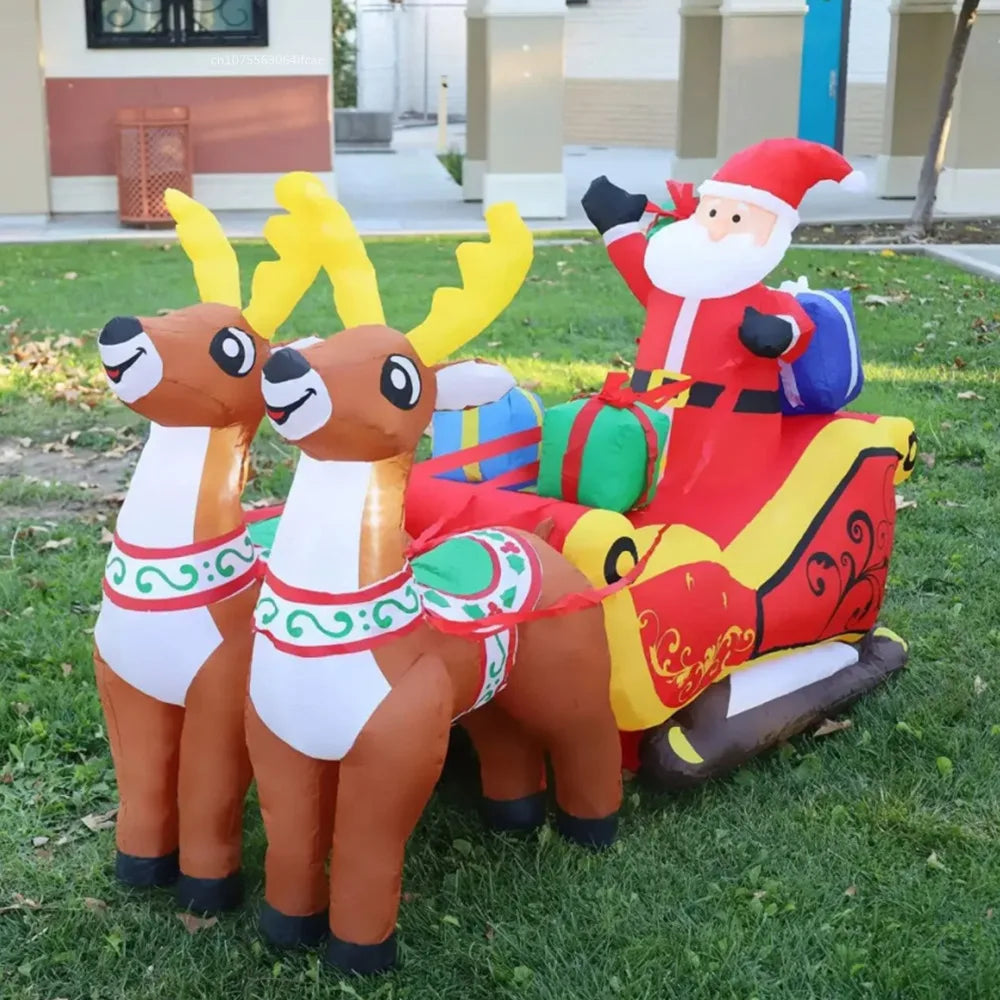 EZ 2.1M Christmas Inflatables Decoration Santa Claus Riding Sled Reindeer Inflatables Indoor Outdoor Decoration Garden Party Decor