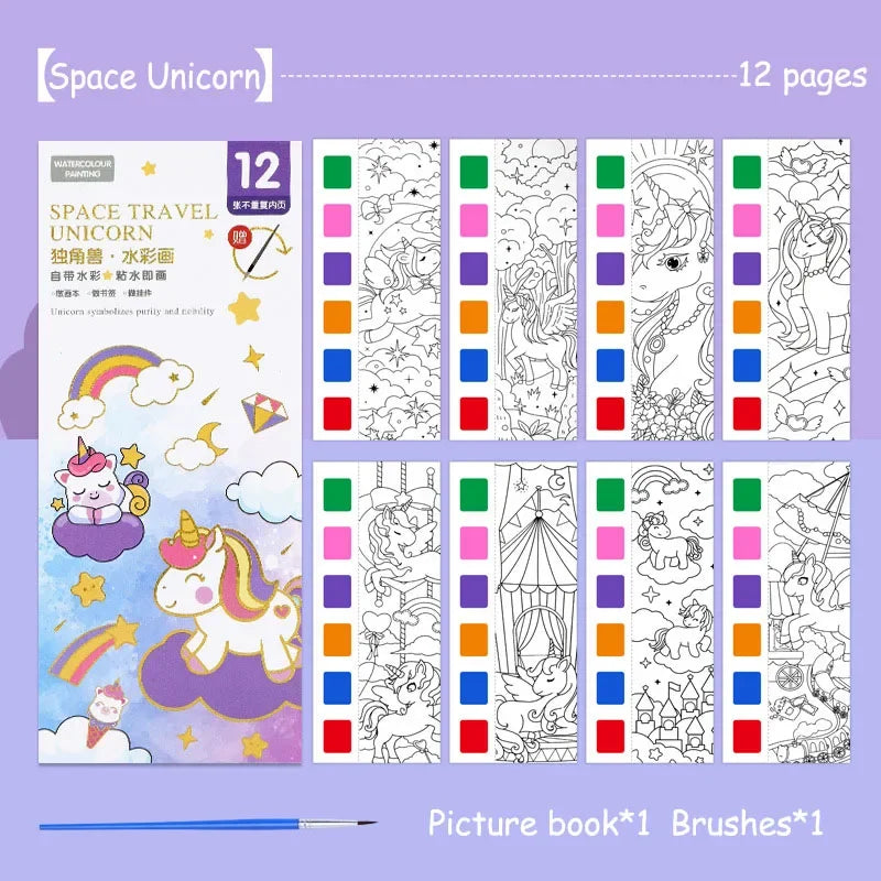 EZ 12 pages Children's Watercolor Coloring Book,Drawing Toys For Children Birthday, Thanksgiving, Halloween, Easter, Christmas gift