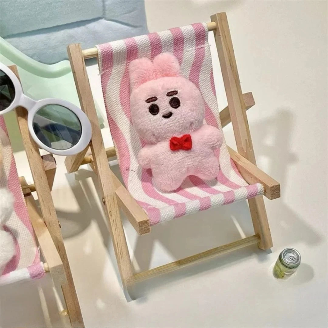 EZ Cute Labubu Doll Chair Mobile Phone Holder & Summer Swimsuit Dress with Slippers Doll Shirt Sea Beach Style