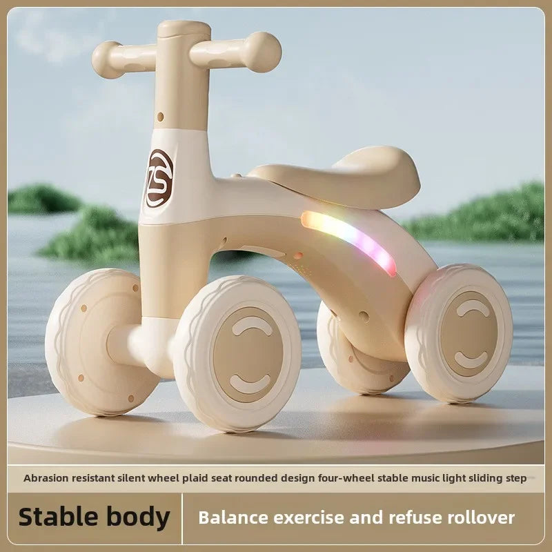 EZ Anti-Tip Baby Balance Bike Ages 1-3 4-Wheel Silent Glider Walker Toy Toddler Training Ride-On with Safety Wheels Indoor Outdoor