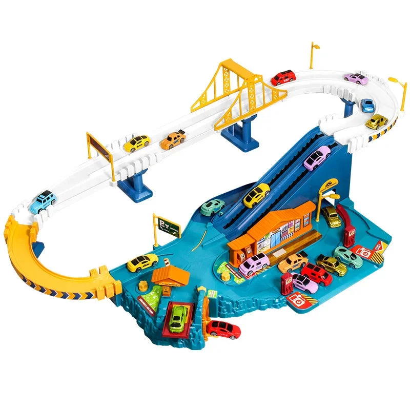 EZ Electric Rail Car Dinosaur Building Parking Lot Adventure Racing Rail Car Toys Children Brain Mechanical Interactive Rail Cars