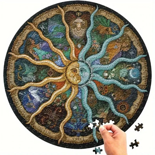 EZ Adult Round Puzzle 1000 Pieces 12 constellations Challenge Games Learning Educational Puzzle Toys Moon Puzzle Space Flat Puzzle