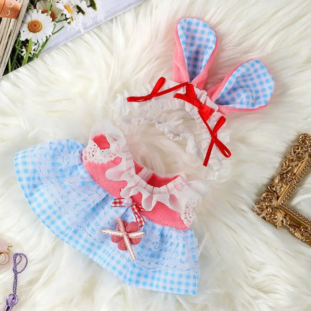 EZ 20cm Cotton Doll Clothes With Headwear Bow Headband Accessories Plush Dolls Dresses Skirt Decoration for EXO Idol Doll Accessory