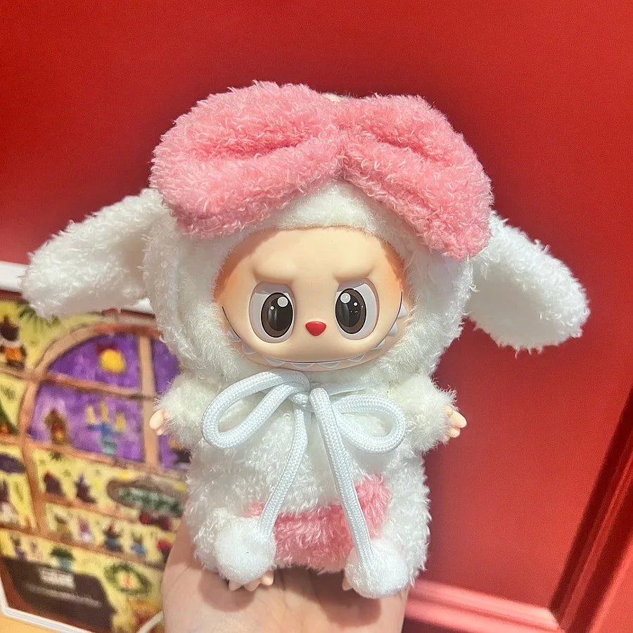 EZ 17cm Mickey Mini Costume Suitable Toy V3 for Labubu Clothes Korean Kpop Idol Pink Bright Silk Bow Princess Dress Birthday Gift