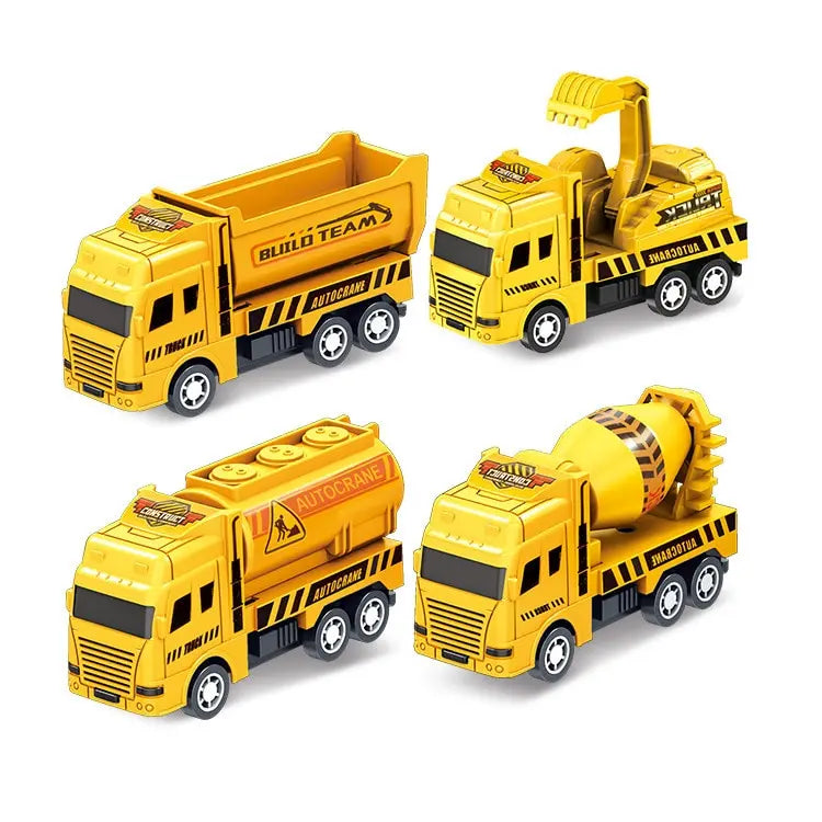 EZ 4 Pcs Small Construction Vehicles, Pull Back & Go Friction Powered STEM Toys for Toddlers, Travel Car Toys Age 3-5 Birthday Gift
