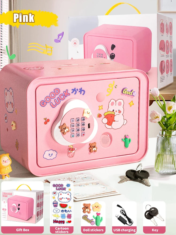 EZ Children's Mini Fingerprint Piggy Bank Toys DIY Password Unlock Money Box Kids Savings Bank With Music Key Toy For 3 Yeas Gifts