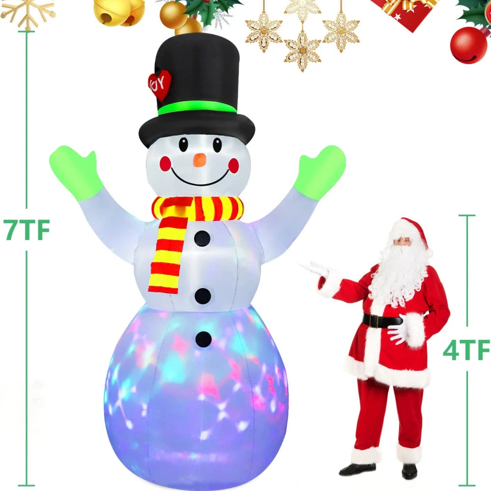 EZ 2.2M Christmas Snowman Inflatable Model Rotate LED Light Green Glove Xmas Stake Props Toys Household Accessories Holiday Decor