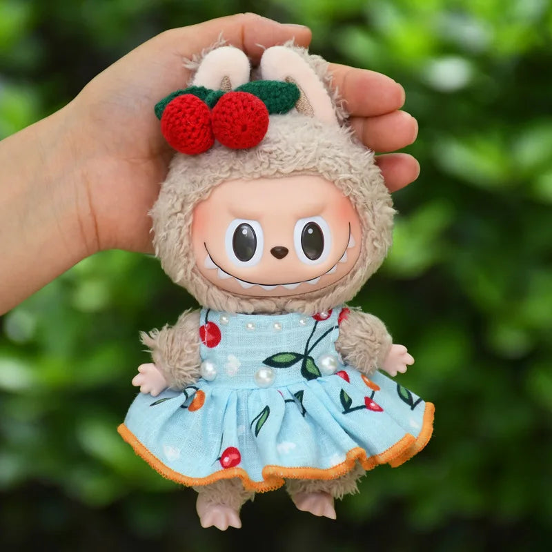 EZ Only Clothes Cute Mini Plush Doll's Clothes Outfit Accessories For Labubu Dolls Clothing Kids Gift Cherry Skirt Set