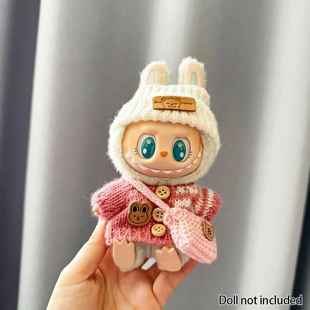 EZ For 15-17 cm v1v2 Labubu Clothes outfit Labubu Sitting Party Bear Label Scarf Hat Bag Dolls Accessories Cute Decoration