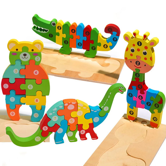 EZ High Quality 3D Wooden Puzzles Educational Cartoon Animals Early Learning Cognition Intelligence Puzzle Game For Children Toys