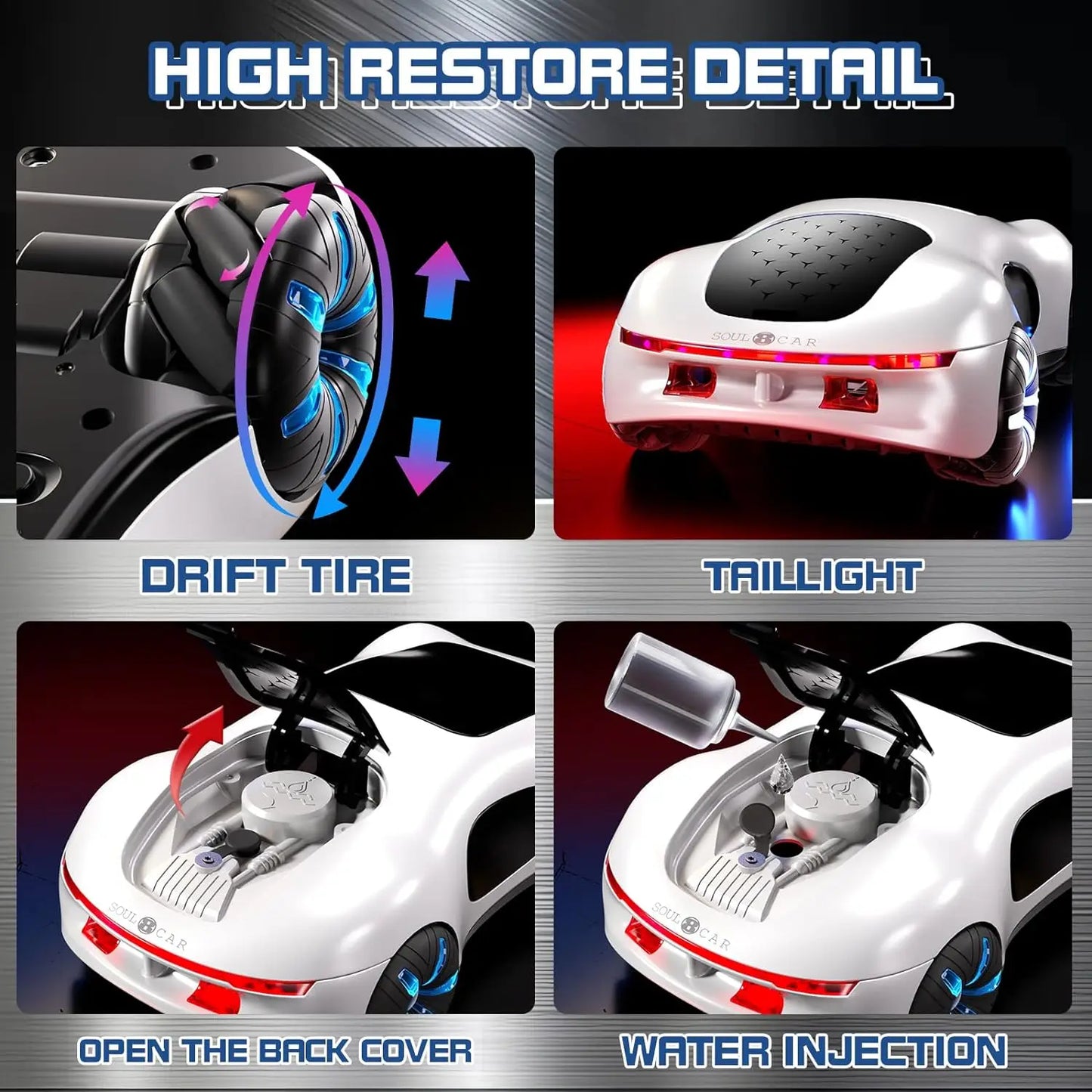EZ NEW cool sports car dual spray with sound and cool lights four-wheel drive science fiction concept car children's remote control