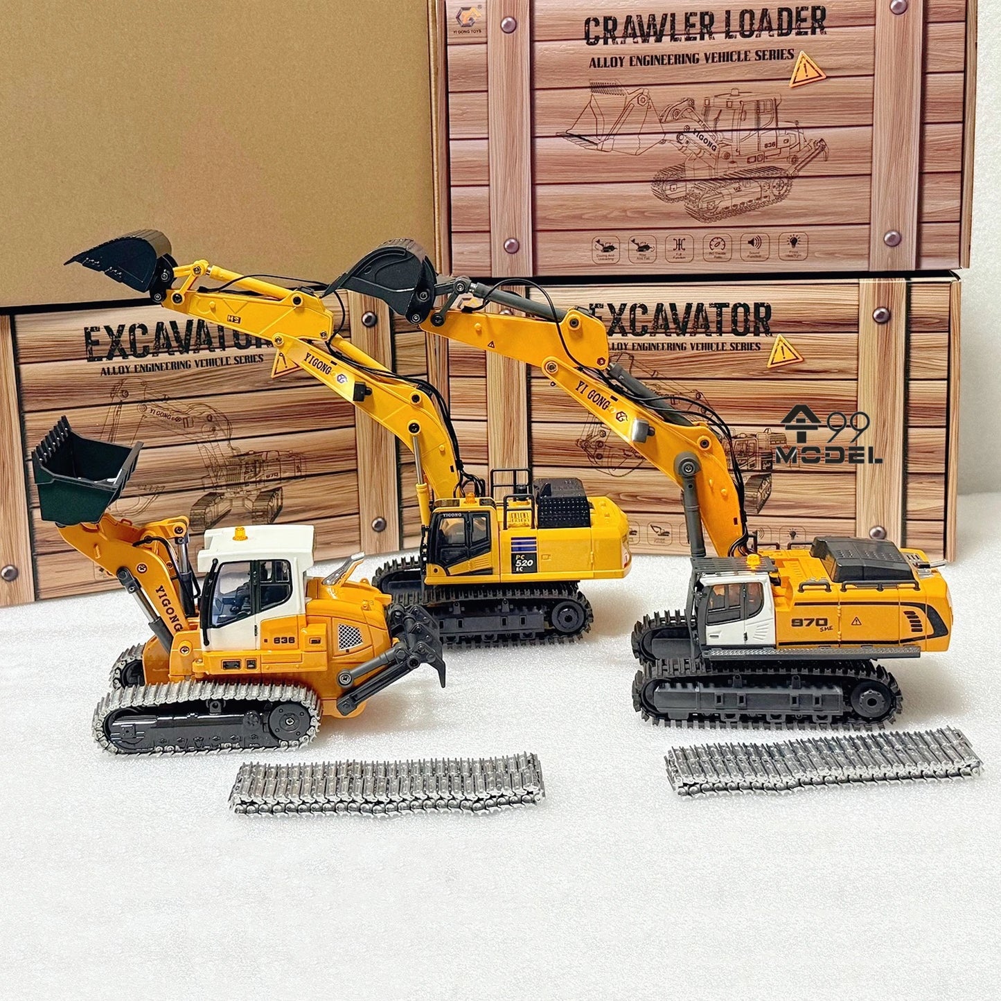 EZ Mini RC Excavator Loader 1/50 970 520 Excavator 636 Loader Electric Simulation Model Metal Track Light Sound System RC Toy Gift