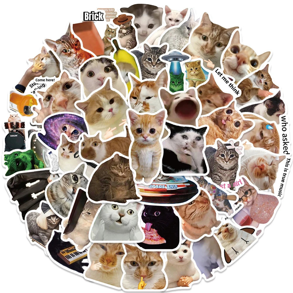 EZ 10/30/50pcs Creative Network Popular Funny Cat Meme Graffiti Stickers DIY Laptop Phone Case Cartoon Decoration Sticker Kids Toys
