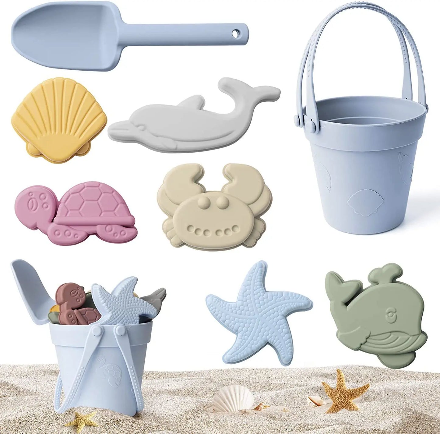 EZ Children Silicone Beach Toy Shovel Ocean Outdoor Parent-child Beach Portable Beach Bucket Durable Sand Digging And Storage Tool