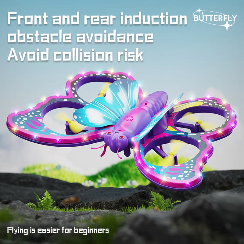 EZ New V40 2.4GHz Glitter Butterfly Remote Control Aircraft Gravity Sensing Mini Drone RC Quadcopter Children's Gift Toys