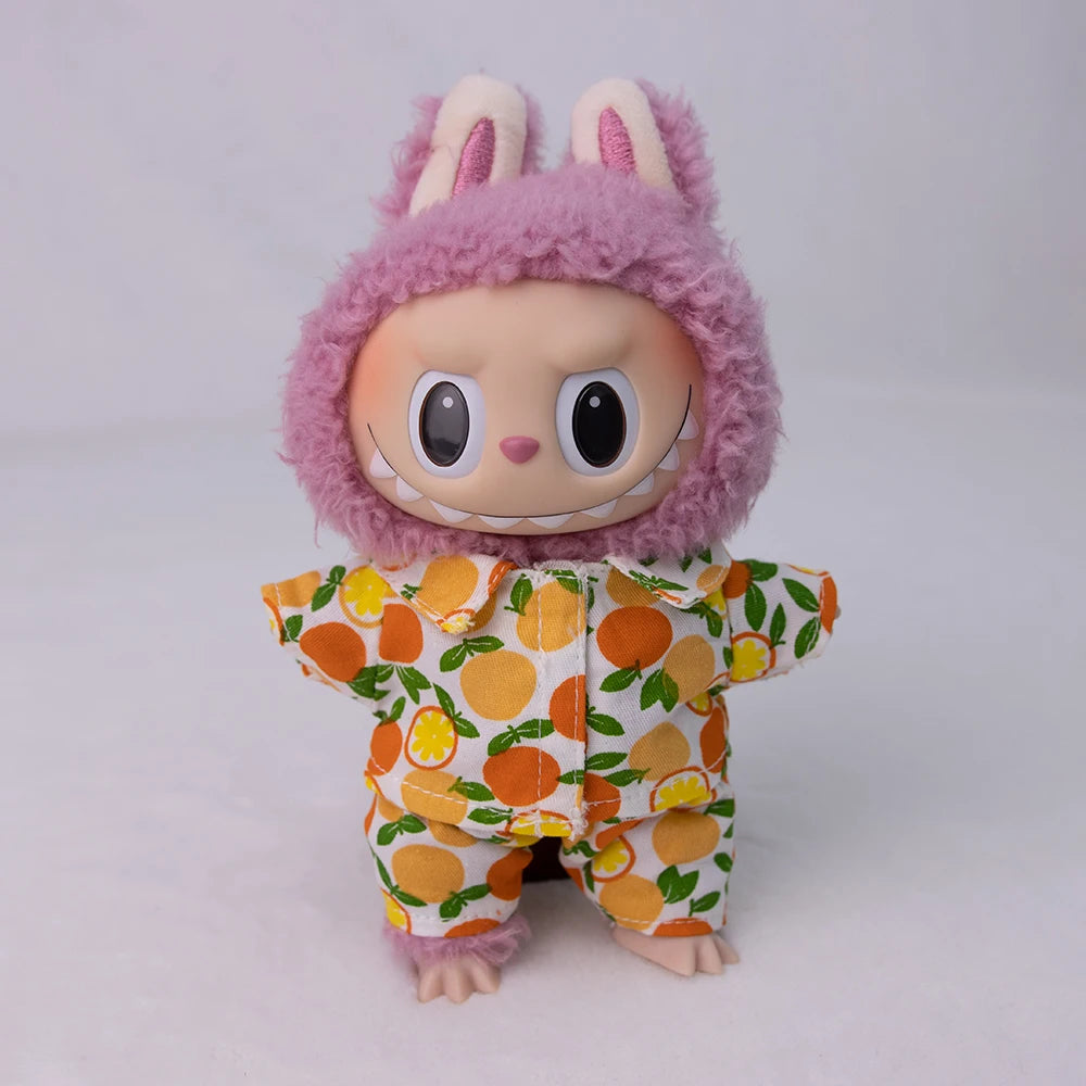 EZ Ropa Labubu Sitting Party Plush Pendant Baby Clothes Pure White Summer T-Shirt Set Striped Shirt & Shorts Set