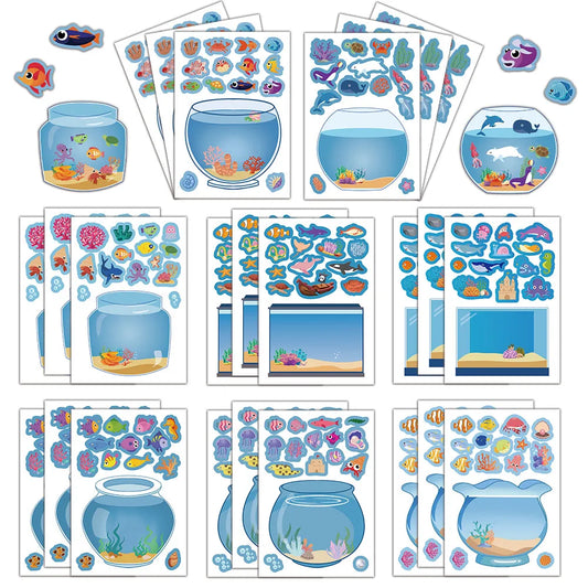EZ 8PCS Lucky Fish Tank Puzzle Sticker Handmade DIY Notebook Desktop Creative Decoration Waterproof