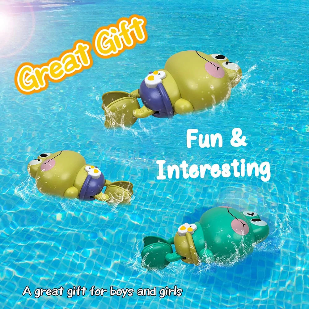 EZ Wind-Up Swimming Frog Bath Toys for Toddlers, No Battery Mold-Free ABS Montessori Water Toy for Kids
