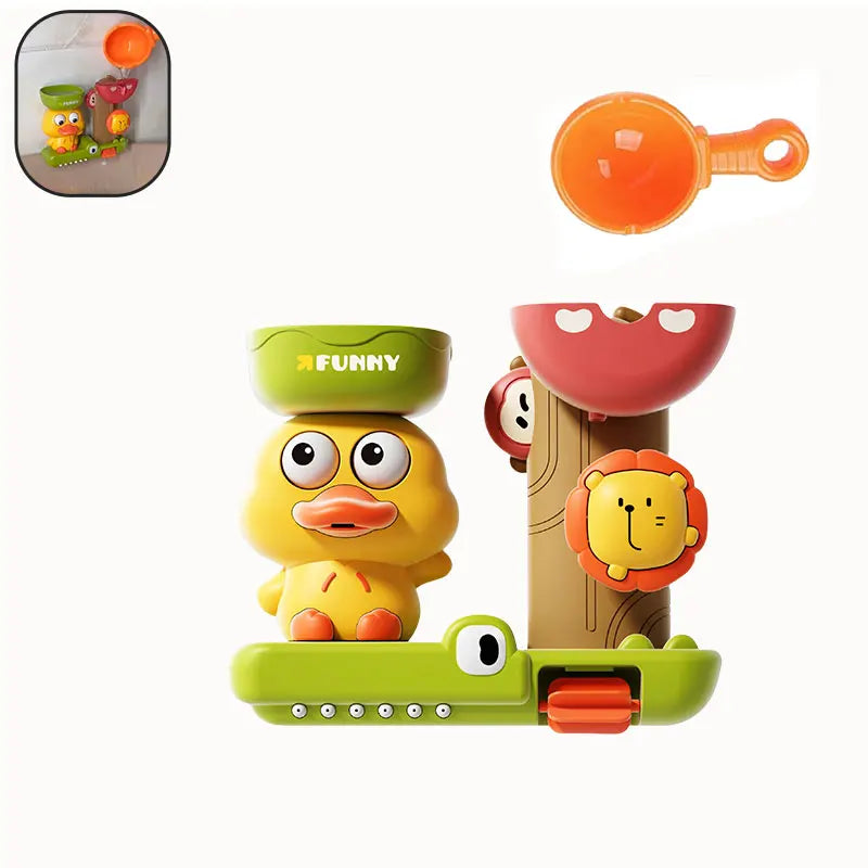 EZ Duck/Flower Shape Baby Bath Toy Play Water in Lion Waterwheel Children Fun in Shower Bathtub with Suction Cup in Kid Gift