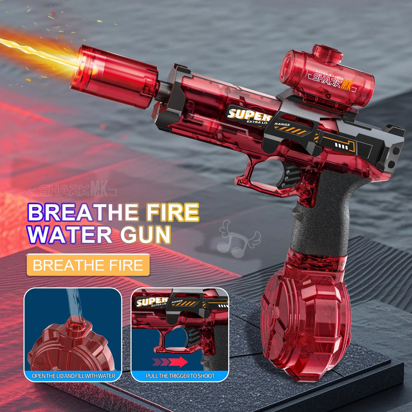 EZ New Electric Water Gun With light Sprays Flame Effect Continuously High-pressure High-speed Powerful Outdoor Water Gun Toys