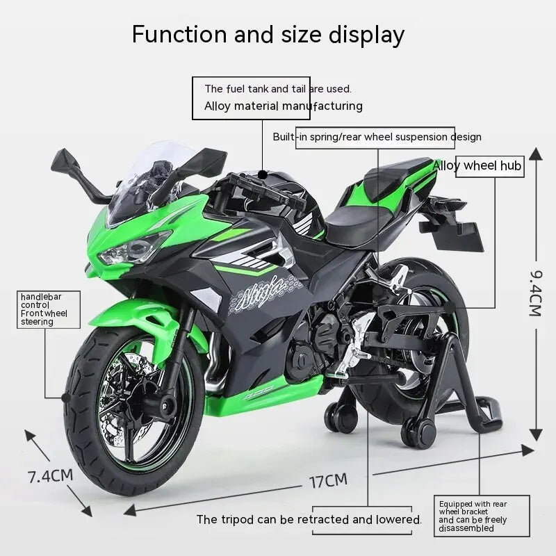 EZ 1:12 Kawasaki Motorcycle Die-cast Model - Sound & Light Effects - Authentic Details - Fun for Kids & Motorcycle Lovers