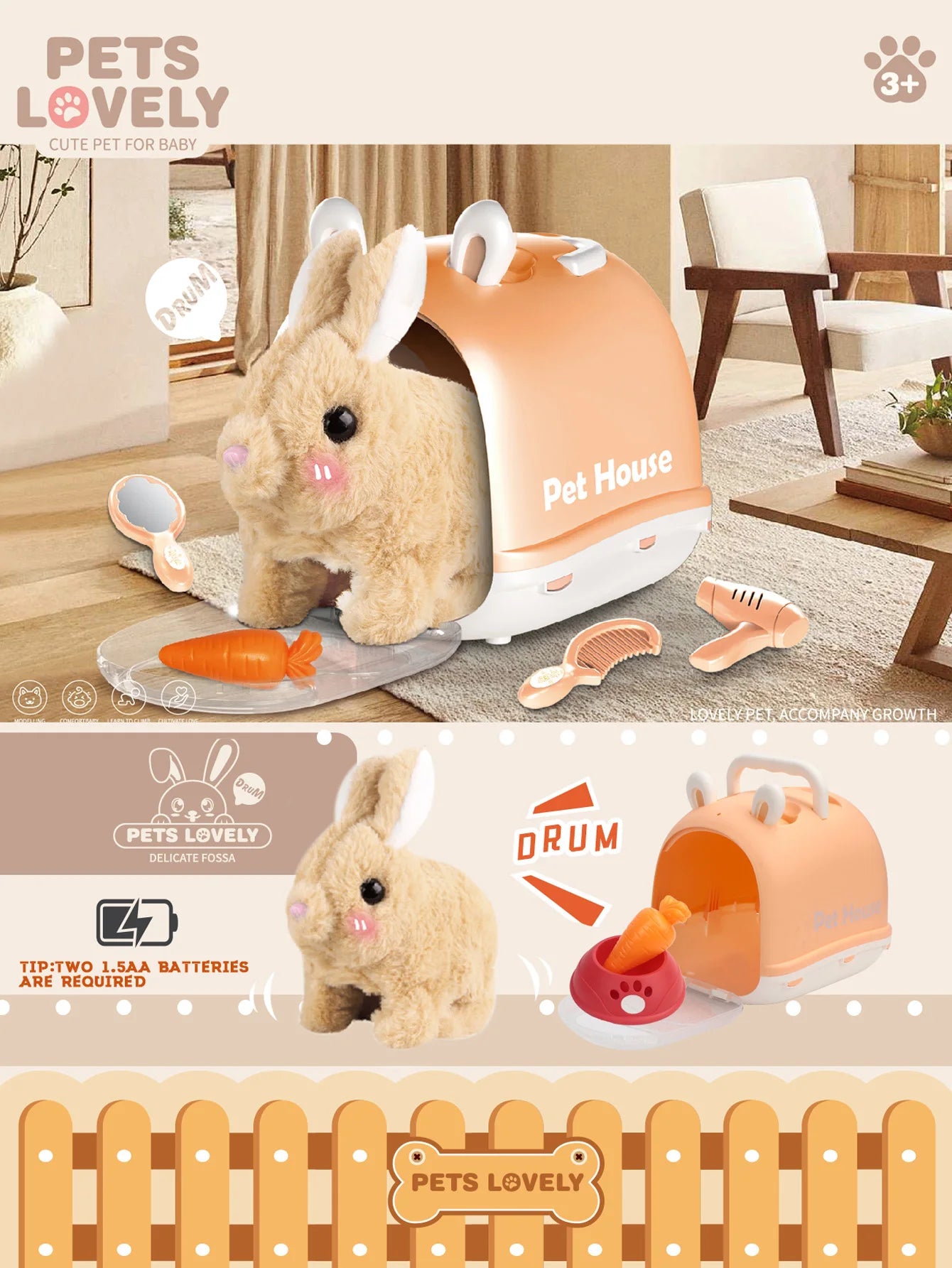 EZ Plush Toy Puppy / Bunny Electronic Interactive Toys - Walking, Barking, Wagging Tail, Kids Toddler Companion Animals.