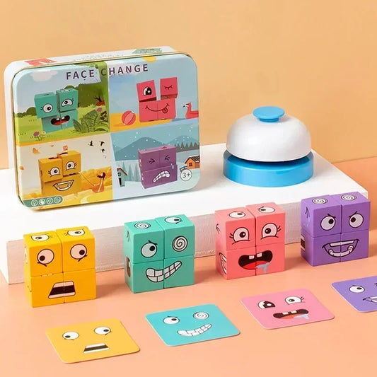 EZ Cube Face Changing Building Blocks Board Game Wood Puzzle Montessori Expression Wooden Blocos for Children Battle Table Game