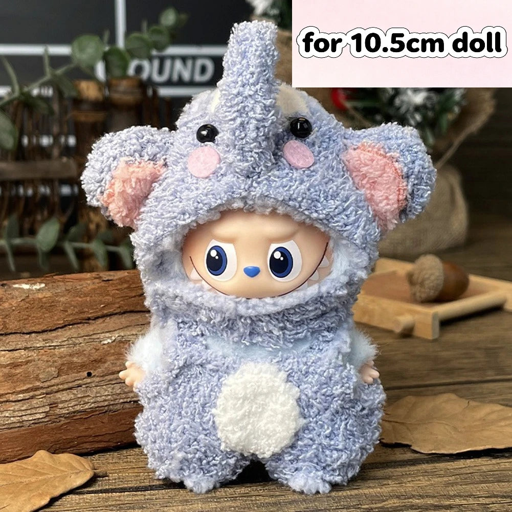 EZ For 17cm/10.5cm Labubu 4.0/3.0 Accessories Doll Clothes Heartbeat Long Eared Furry Rabbit Costume Cartoon Dress Up Labubu Outfit