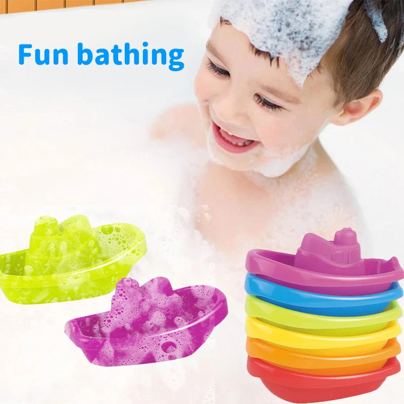 EZ Stacking Cup Bath Toys for Kids Colorful Folding Boat Shape Tower Early Educational Baby Toys Swimming Pool Beach Toys Gifts