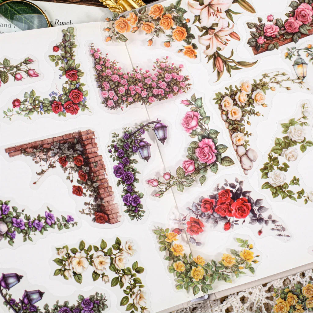 EZ 30 Pcs Flowers Corner Stickers PET sticker package DIY diary decoration sticker album scrapbooking Junk Journal