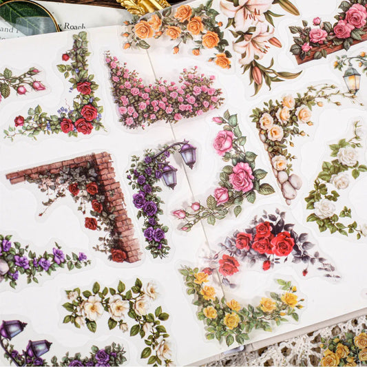 EZ 30 Pcs Flowers Corner Stickers PET sticker package DIY diary decoration sticker album scrapbooking Junk Journal