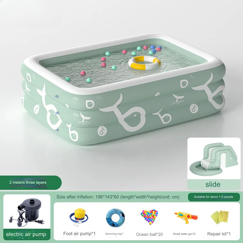 EZ Inflatable Pool with Canopy and Slide,Large Inflatable Swimming Pool for Persons,Family Pool for Backyard, Outdoor